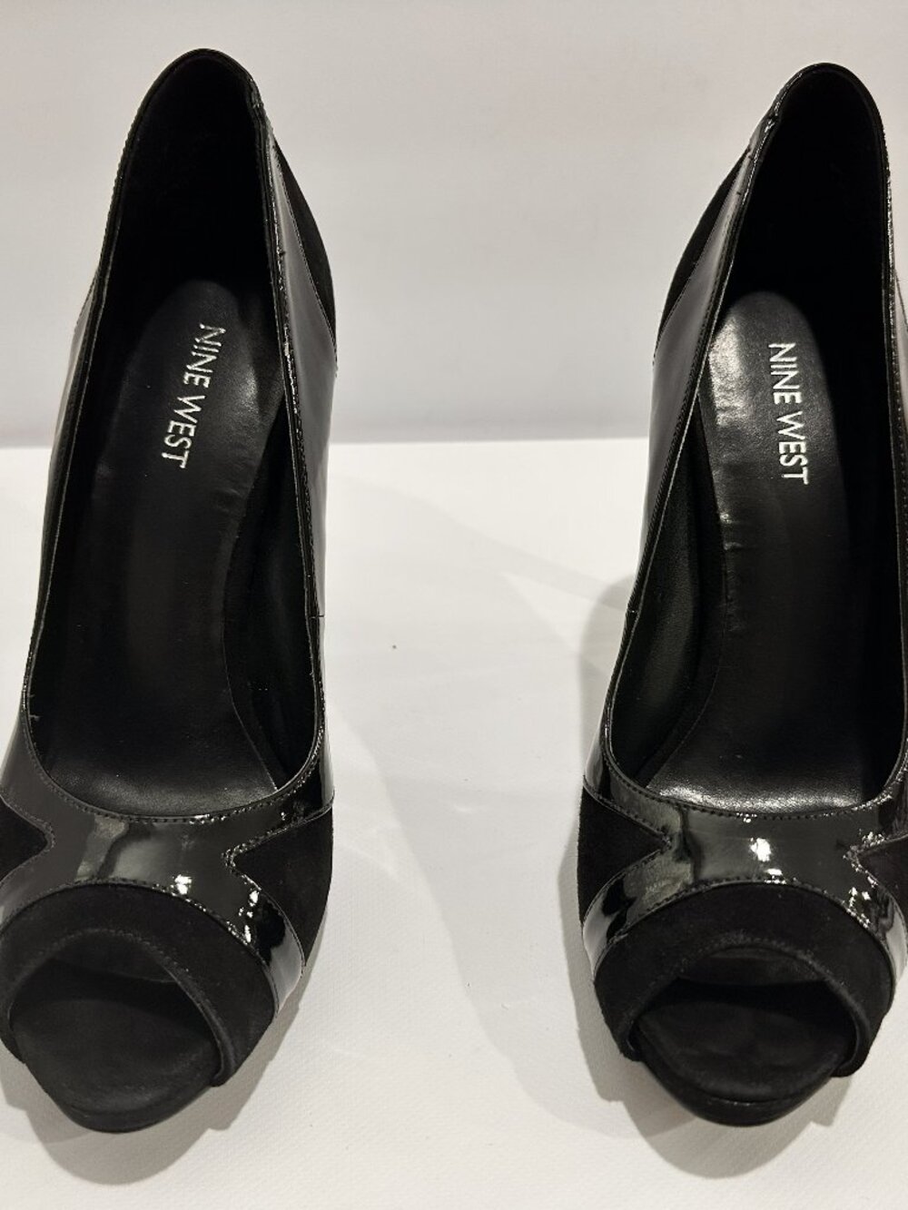 Nine West Suede & Patent Leather Peep Toe Heels